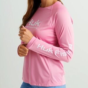 NWT Huk XL Fishing Gear Wens Pursuit Performance Crew Long-sleeve Shirt Pink